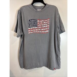 Coleman Shirt American Flag Fish Graphic Outdoors‎ Tee Mens Large Gray